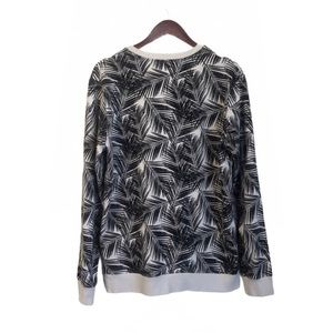 Forever 21 White Black Palm Tree Leaf Patterned Long Sleeve Sweater